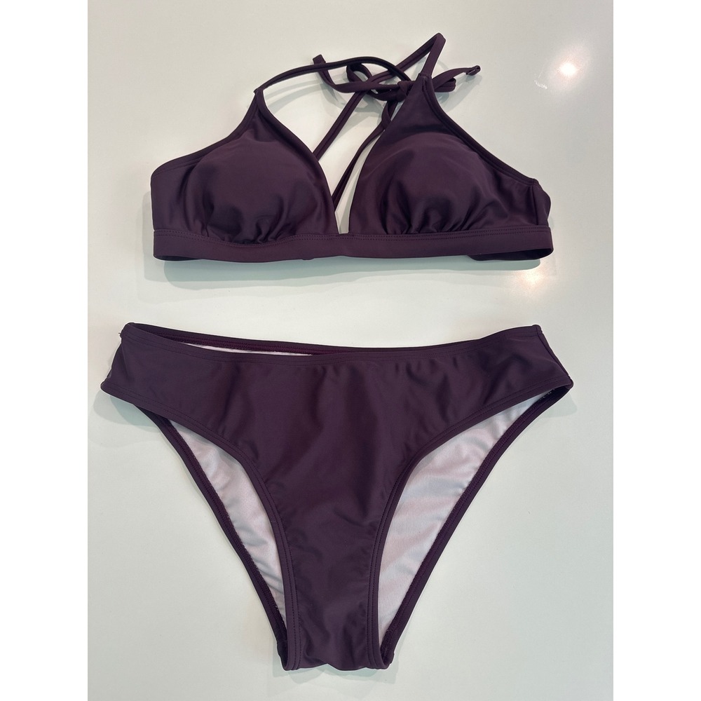 Cupshe Purple‎ Cross Back Triangle Bikini Swimsuit NEW Size S DAA12C3M021YY
